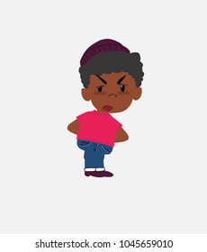Black boy in jeans looks angry
