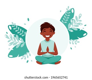 Black Boy Meditating Lotus Pose Healthy Stock Vector (Royalty Free ...