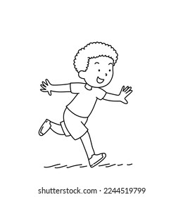 Black boy running line art