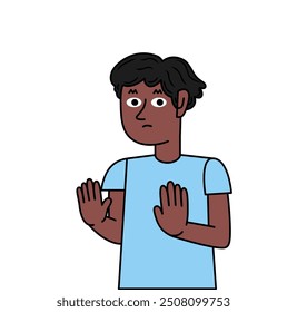 
black boy showing with gestures refusing