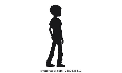 Silueta de niño negro. Ilustración vectorial sobre fondo blanco.