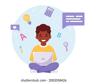 Black Students Studying with a Computer at Home Stock Illustrations ...