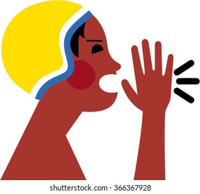 Black boy wearing swimming cap shouting loudly in the swimming pool. Vector illustration