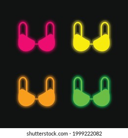 Black Bra four color glowing neon vector icon