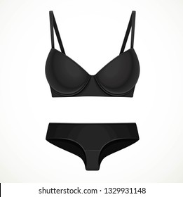 Black bra and panties objects isolated on white background