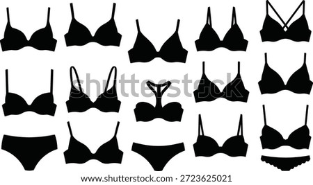 Black bra silhouette icon set illustration showing lingerie fashion vector. Black Silhouette Collection of Bras and Panties