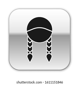 Black Braid icon isolated on white background. Silver square button. Vector Illustration