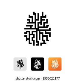 Black brain icon isolated on white background. Brain icon. Geometric maze mind design. Set icons colorful square buttons. Vector Illustration