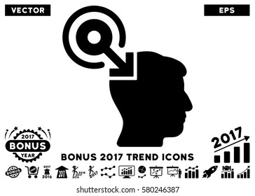 Black Brain Interface Plug-In pictogram with bonus 2017 year trend elements. Vector illustration style is flat iconic symbols, white background.