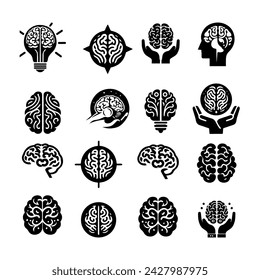 Black brain set icon. Abstract vector illustration design. Heart anatomy. Technology vector illustration. Thin line icon set. Information icon set. Outline symbol collection. Vector logo.
