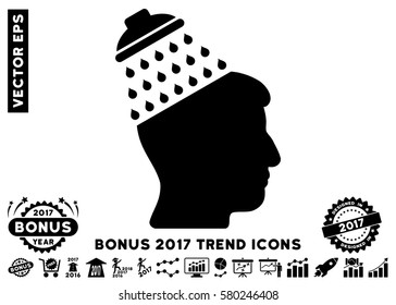 Black Brain Shower pictogram with bonus 2017 year trend pictograms. Vector illustration style is flat iconic symbols, white background.