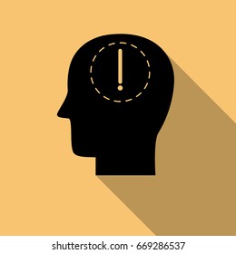 Black Brainstorming icon with long shadow. Creative logo design. Modern vector pictogram concept for web design