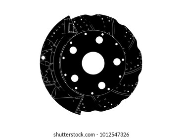 black brake disc on white background, vector