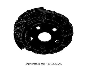 black brake disc on white background, vector