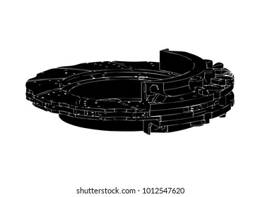 black brake disc on white background, vector