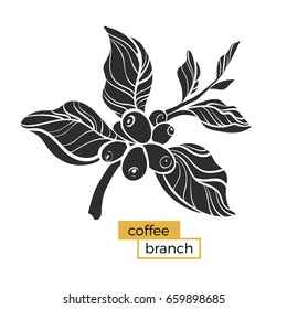 コーヒーの木の黒い枝で 葉と天然のコーヒー豆が入っている シルエット シェイプ 植物イラスト 白い背景にベクター画像シンボルeps 10 のベクター画像素材 ロイヤリティフリー Shutterstock