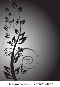 black branch with curls on the vertical gradient background