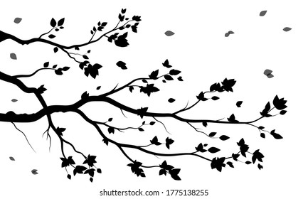 black branch and leaves tree style. white background style.