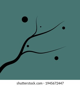 Black branch on turquoise background