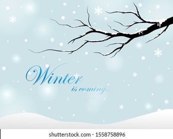 Black and branch tree forest background and snowing for winter season concept. Hand drawn isolated illustrations.