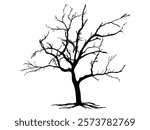 Black Branch Tree or Naked trees silhouettes. Hand drawn isolated illustrations.