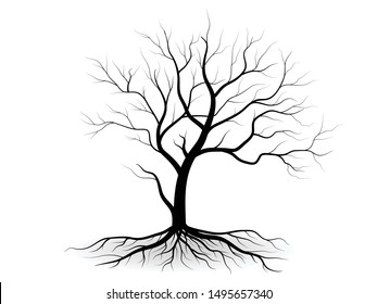 Black Branch Tree or Naked trees silhouettes set. Hand drawn isolated illustrations.
