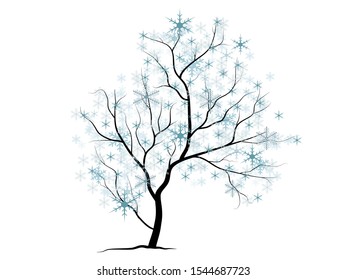 Black Branch Tree or Naked trees silhouettes set. Hand drawn isolated illustrations for winter season.