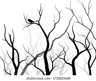 Black Branch Tree or Naked trees silhouettes set. Hand drawn isolated illustrations.