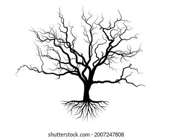 Siluetas de árbol de ramas negras o árboles desnudos. Ilustraciones aisladas dibujadas a mano, estilo de símbolo de árbol y fondo blanco. Se puede usar para tu trabajo.