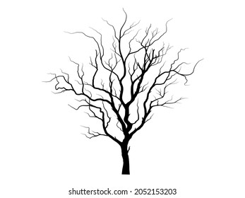 Black Branch Tree or Naked trees silhouettes. Hand drawn isolated illustrations, tree symbol style and white background. Can be used for your work.