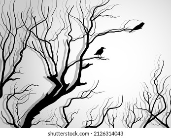 Arbol de ramas negras o siluetas de árboles desnudos. Ilustraciones aisladas dibujadas a mano.