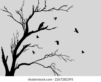 Arbol de ramas negras o siluetas de árboles desnudos. Ilustraciones aisladas dibujadas a mano.
