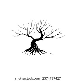 Siluetas de árbol de ramas negras o árboles desnudos. Ilustraciones aisladas dibujadas a mano.