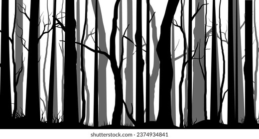 Arbol de ramas negras o siluetas de árboles desnudos. Ilustraciones aisladas dibujadas a mano.
