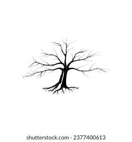 Black Branch Tree or Naked trees silhouettes. Hand drawn isolated illustrations.