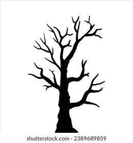 Black Branch Tree or Naked trees and root silhouettes. Hand drawn isolated illustrations.