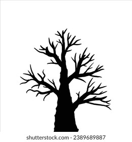 Black Branch Tree or Naked trees silhouettes set. Hand drawn isolated illustrations.