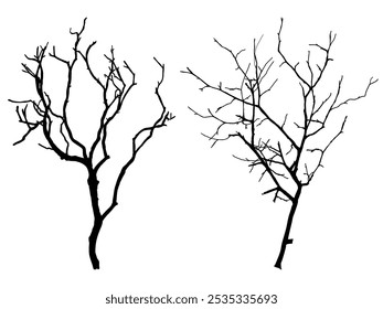 Black Branch Tree or Naked trees silhouettes. Hand drawn isolated illustrations.