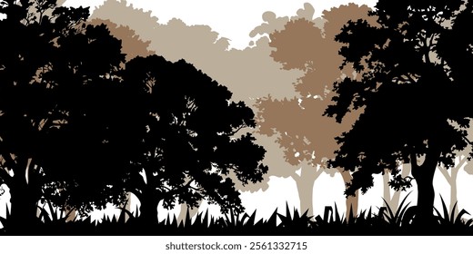 Black Branch Tree or Naked trees silhouettes set. Hand drawn isolated illustrations.