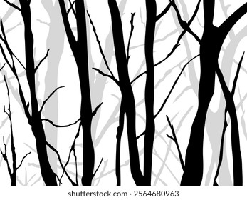 Black Branch Tree or Naked trees silhouettes set. Hand drawn isolated illustrations.