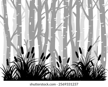 Black Branch Tree or Naked trees silhouettes set. Hand drawn isolated illustrations.