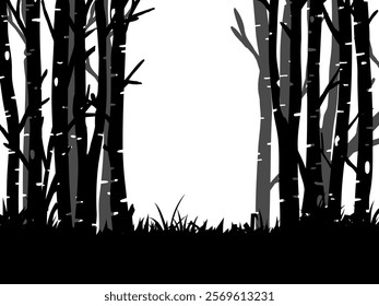 Black Branch Tree or Naked trees silhouettes set. Hand drawn isolated illustrations.