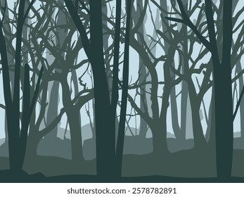 Black Branch Tree or Naked trees silhouettes set. Hand drawn isolated illustrations.