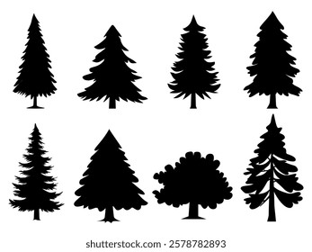 Black Branch Tree or Naked trees silhouettes set. Hand drawn isolated illustrations.