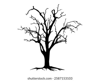 Black Branch Tree or Naked trees silhouettes. Hand drawn isolated illustrations.