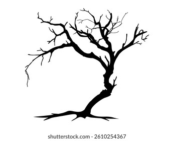 Black Branch Tree or Naked trees and roots silhouettes. Hand drawn isolated illustrations.