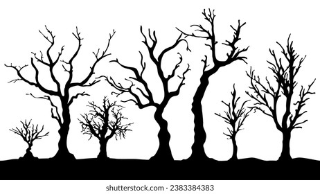 Black Branch Baum Vektor. Silhouette eines kahlen Baumes. Silhouette von totem Baum, Vektorgrafik. Silhouette von Bäumen und Ästen ohne Blätter. Bare Tree Silhouette.