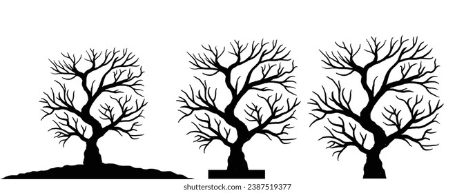 Black Branch Baum Vektor. Silhouette eines kahlen Baumes. Silhouette von totem Baum, Vektorgrafik. Silhouette von Bäumen und Ästen ohne Blätter. Bare Tree Silhouette.