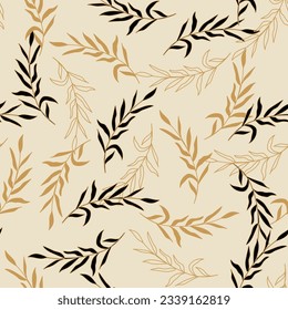 Black branches with leaves. Vector illustration. Seamless pattern