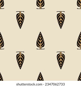 Black branches with leaves. Vector illustration. Seamless pattern